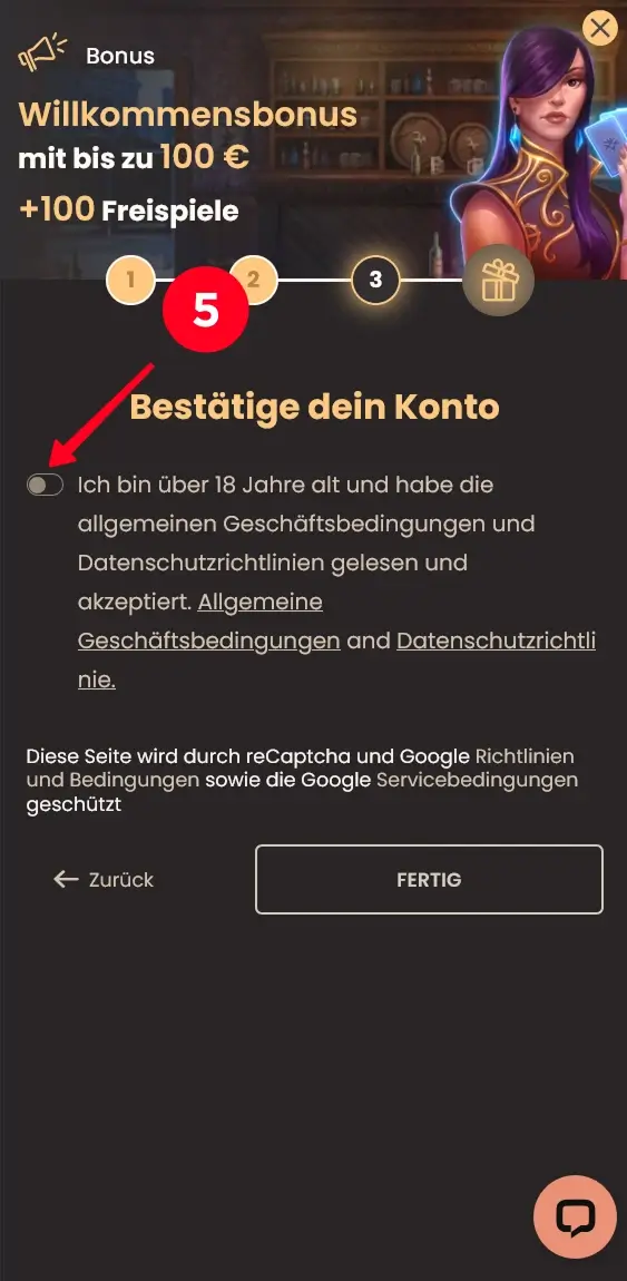 Kontrollkästchen zur Altersbestätigung
