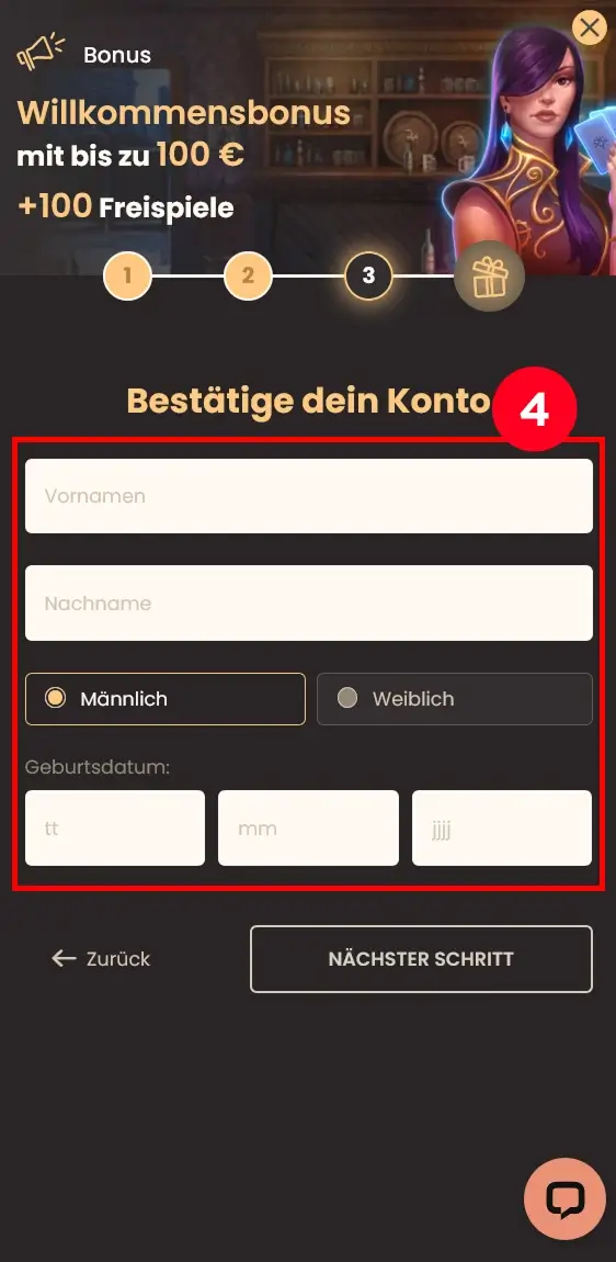 Eingabefelder für Vorname