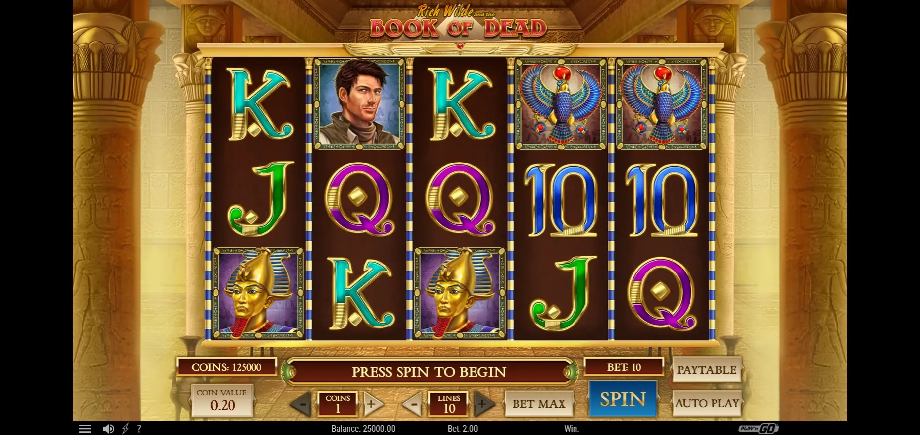 Walzen mit Abenteurer, Kartenzeichen und Drehtaste unten rechts Book of Dead Automat