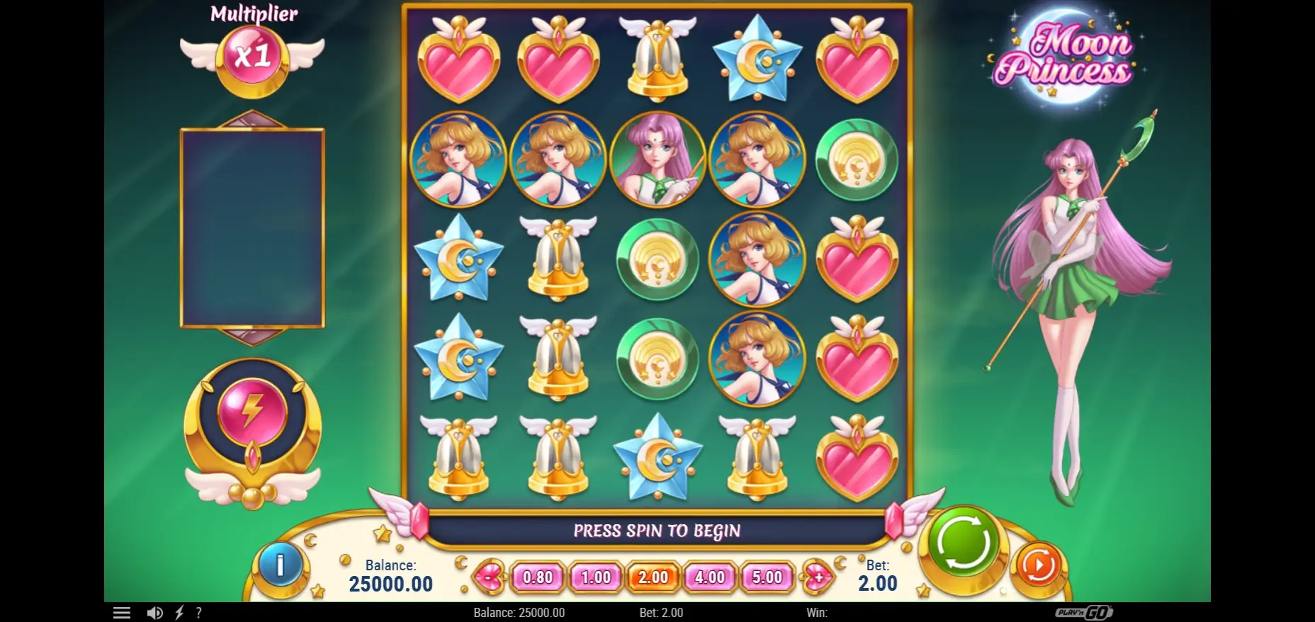 Herzen und Sterne im Feld, Figur rechts – Moon Princess Play'n GO Moon Princess Spielfeld