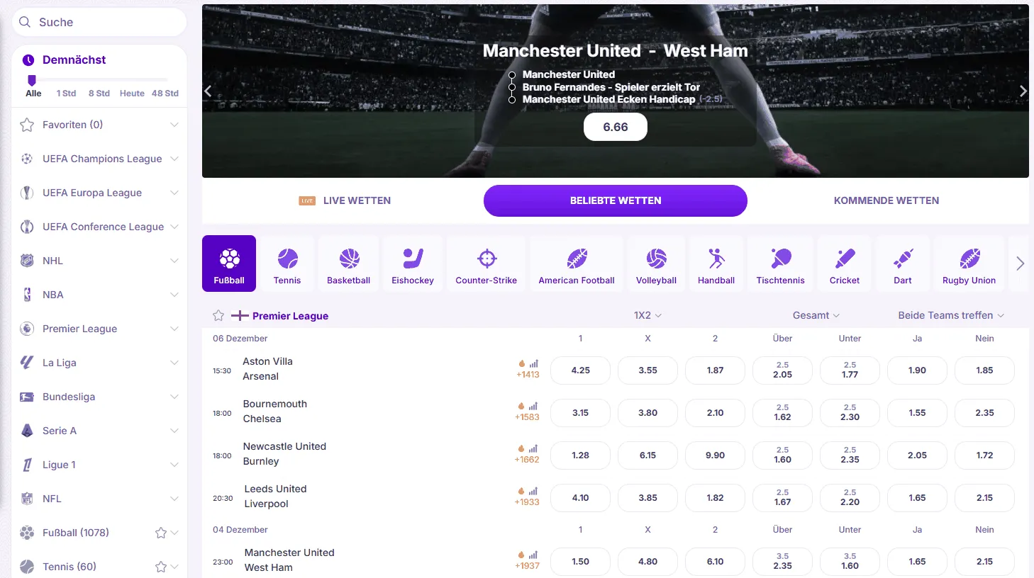 Sportwetten bei Robocat Robocat Sportwetten Angebot