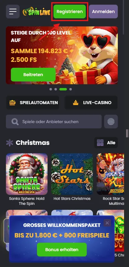 Spinline Registrierung Schritt