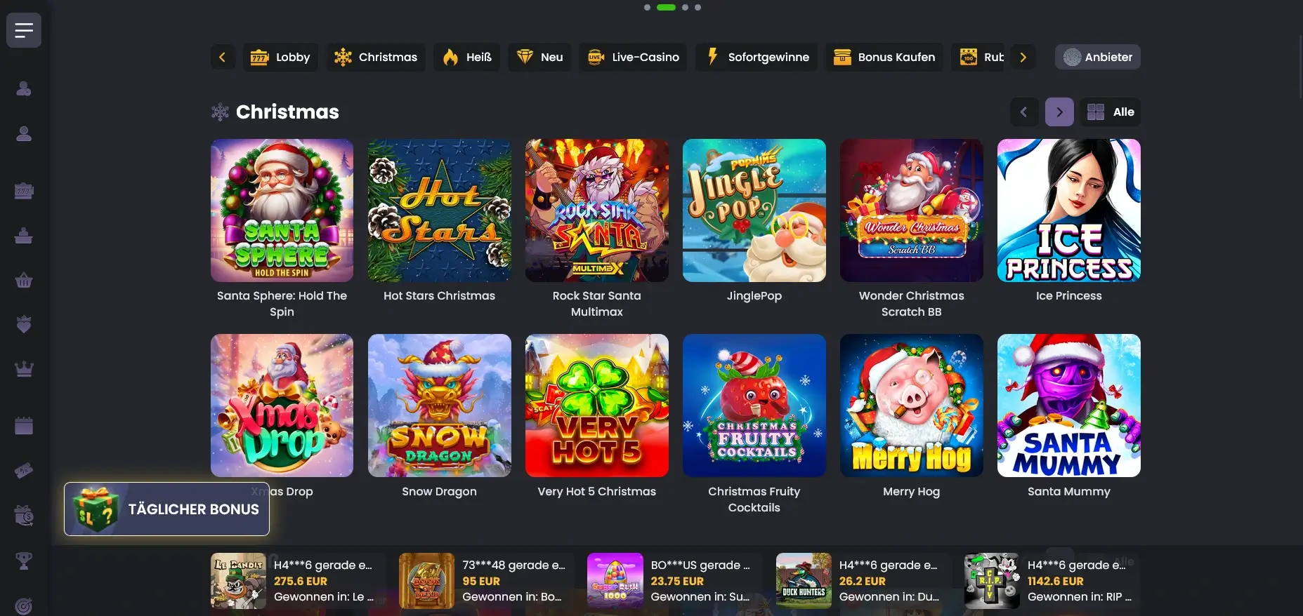 Weihnachtsslots mit hohem Auszahlungspotenzial bei Spinline