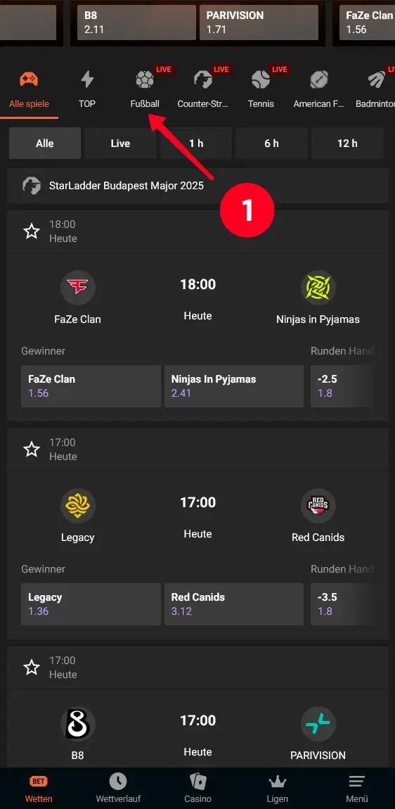 Kategorie Fußball markiert