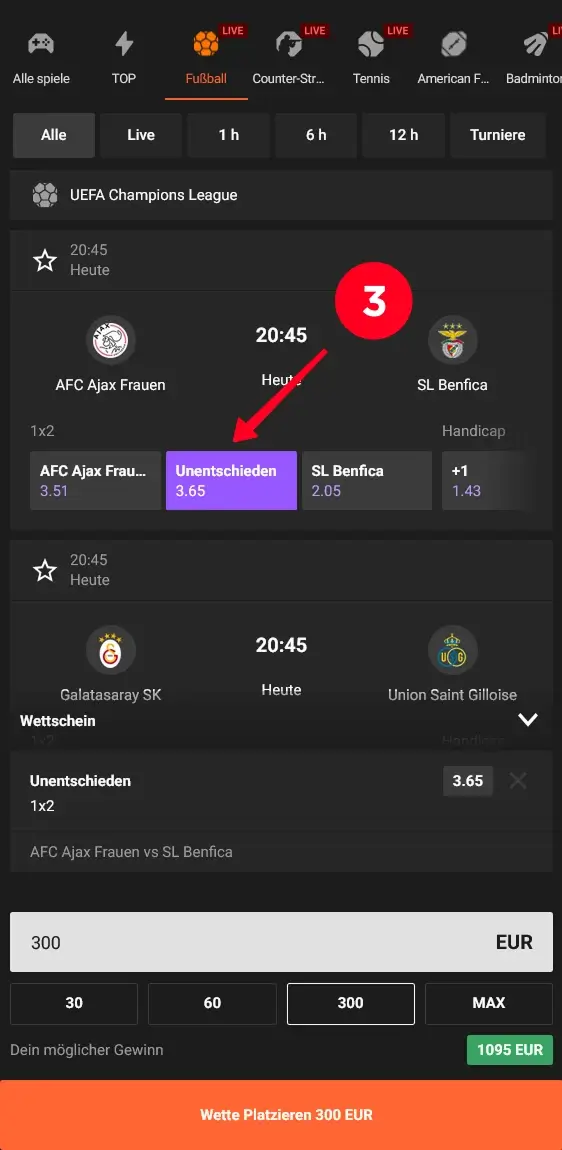 Unentschieden ausgewählt