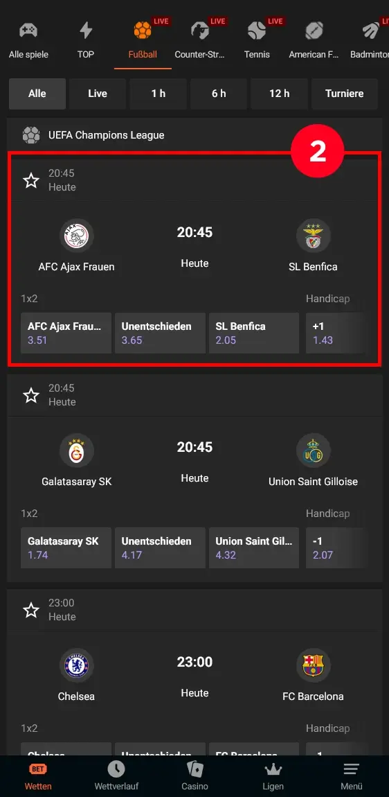 Quoten Ajax gegen Benfica