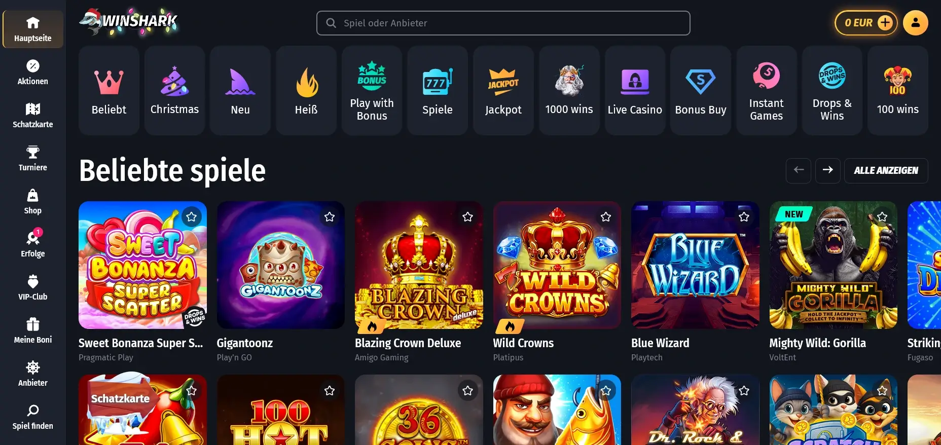 Beliebte Slot-Spiele im Winshark Casino