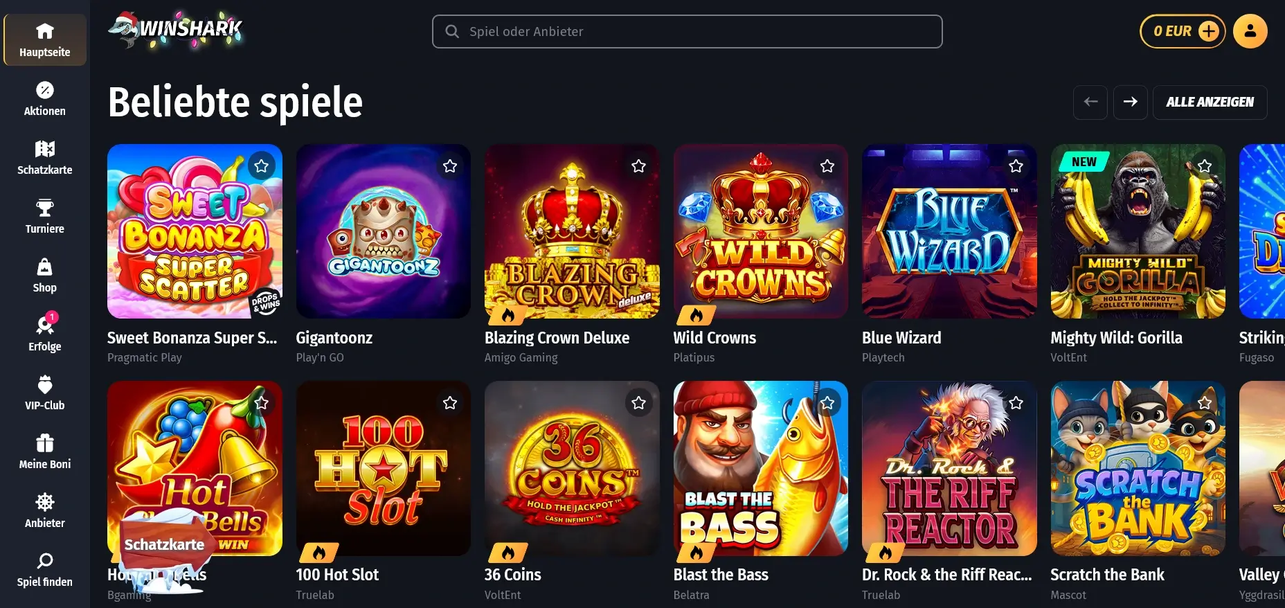 Slots mit hoher RTP bei Winshark