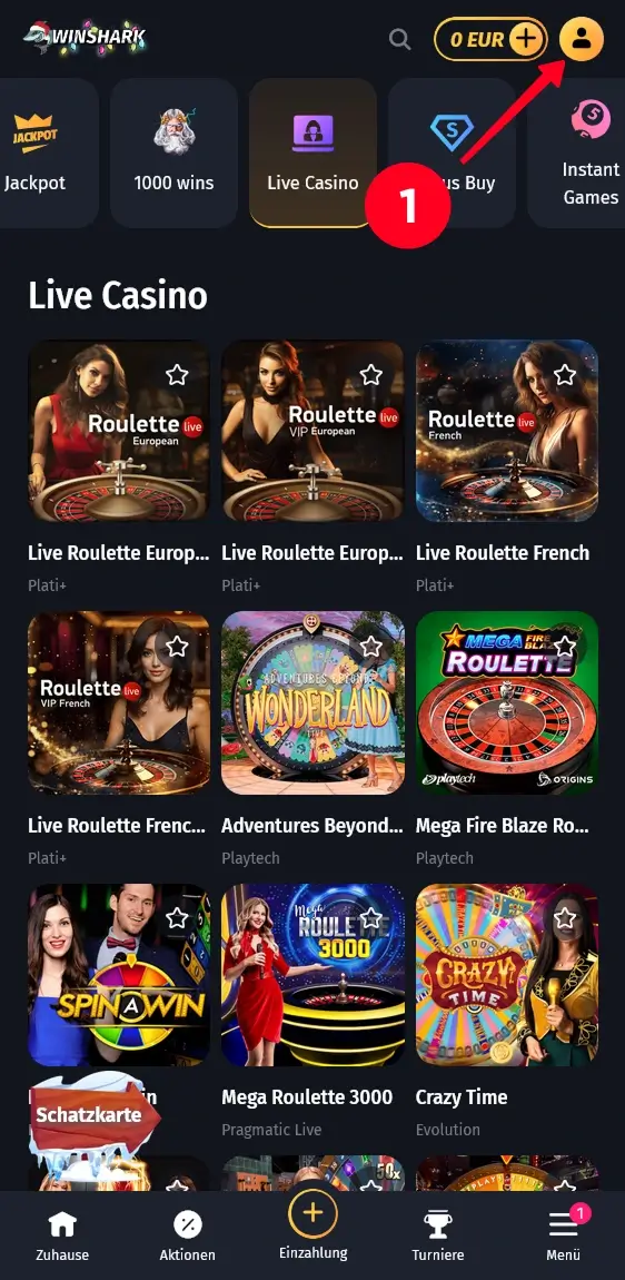 Konto Bereich im Winshark