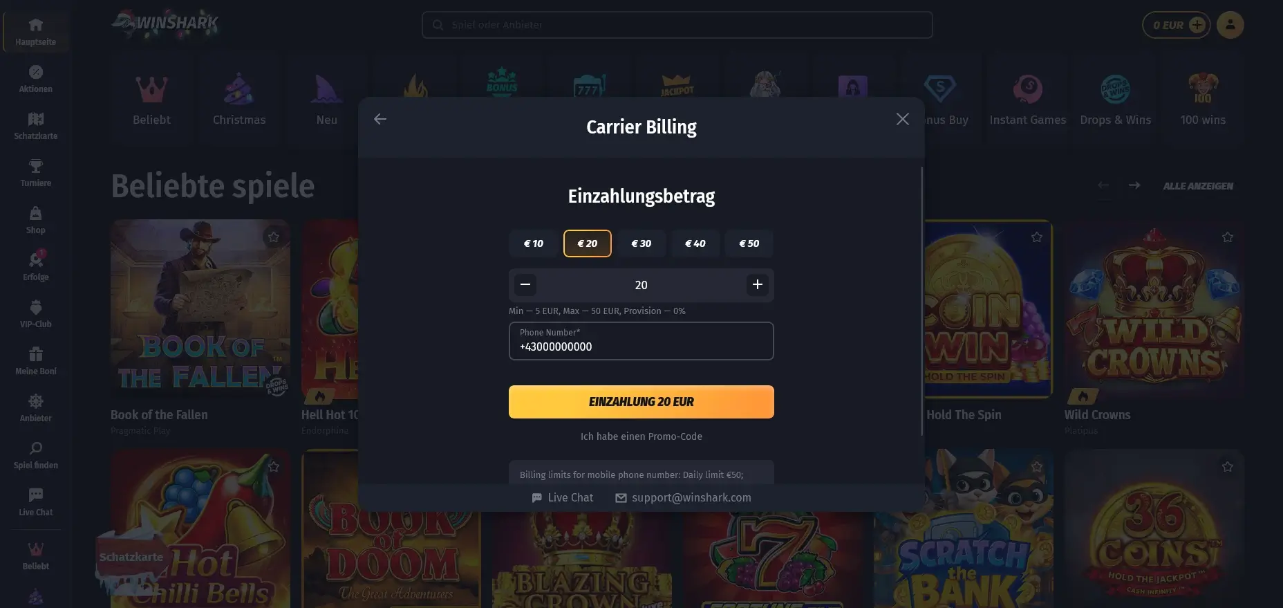 A1 Einzahlung im Winshark