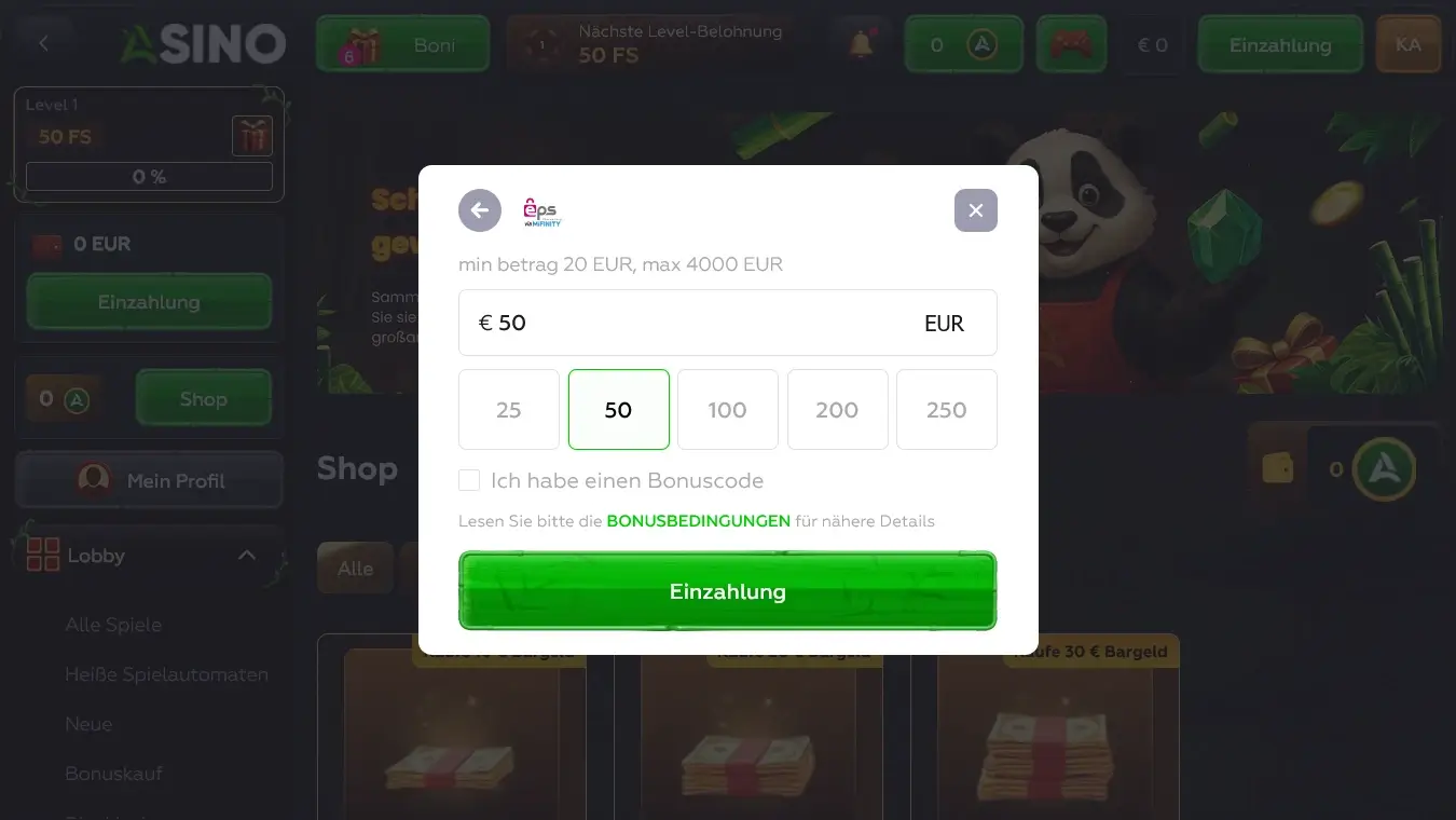 EPS Zahlung im Asino Casino