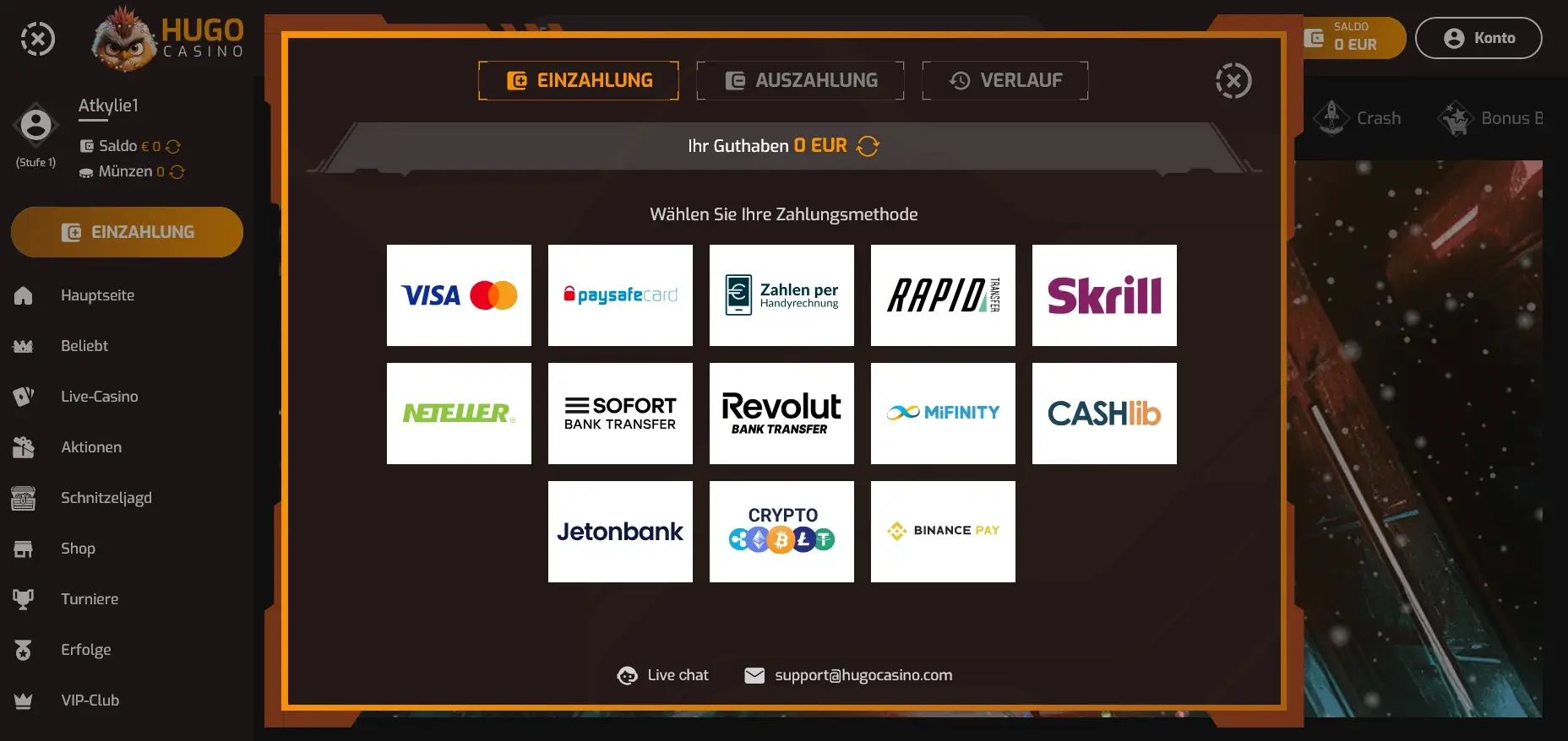 10 Euro Einzahlung im Hugo Casino