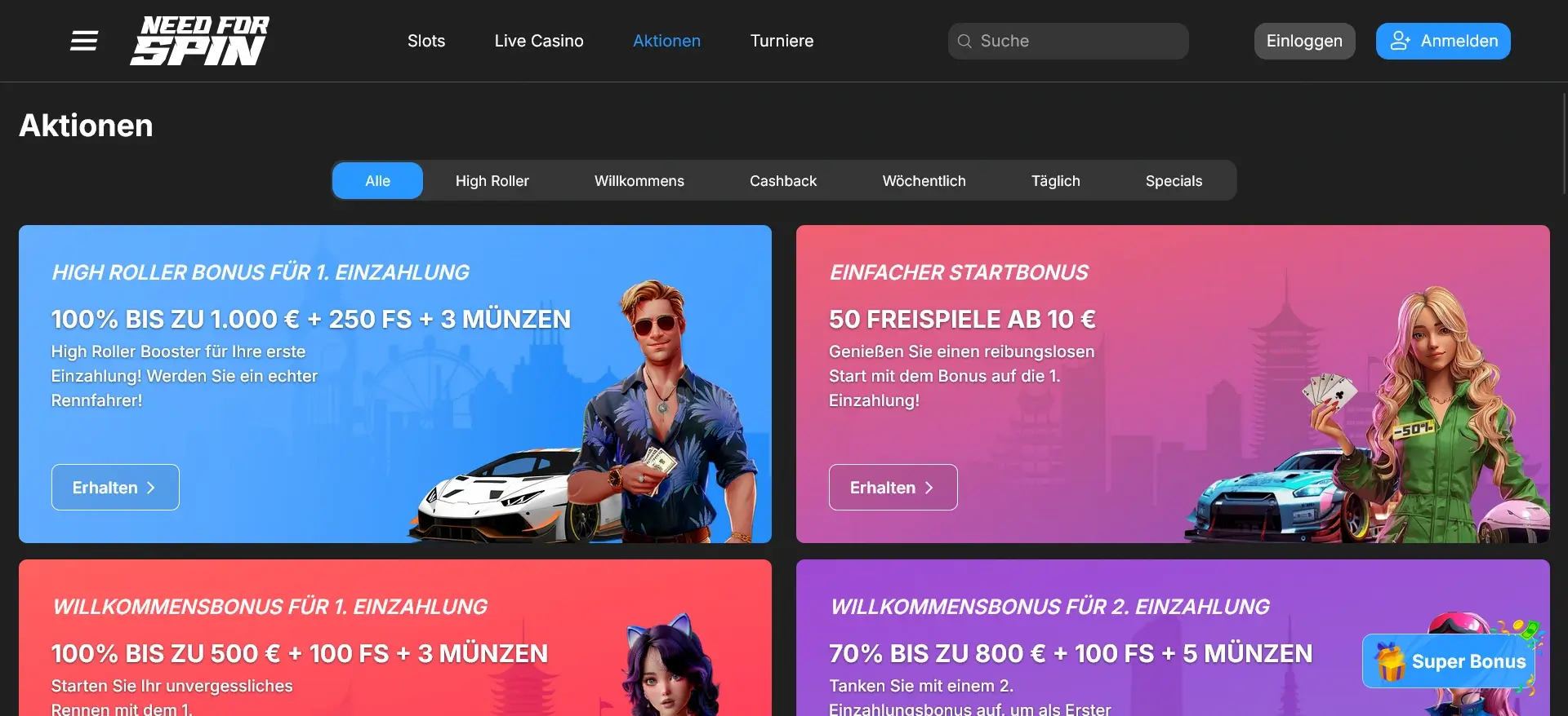 Need for Spin Boni Übersicht