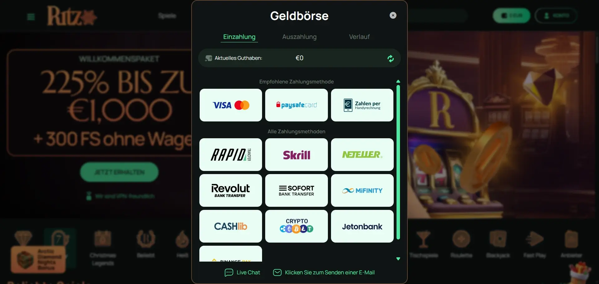Ritzo Casino zügige Auszahlung