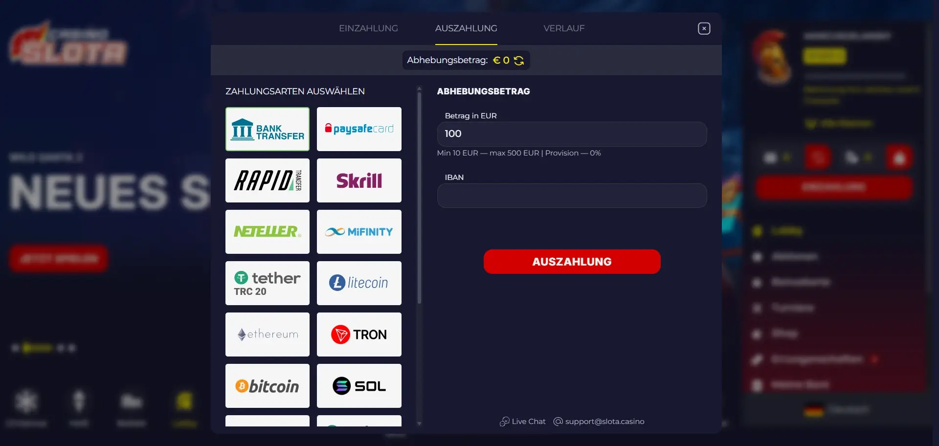 Slota Casino schnelle Abhebung