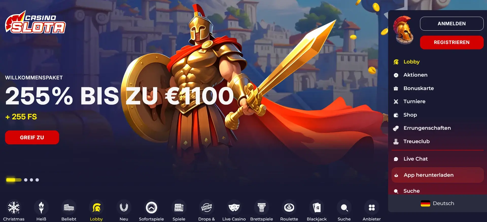 Casino Slota Willkommensseite