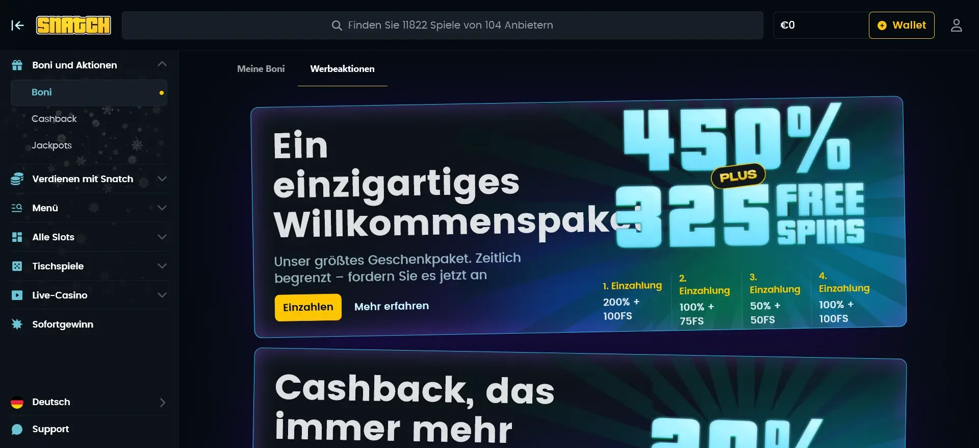 Snatch Casino 300% Willkommensbonus