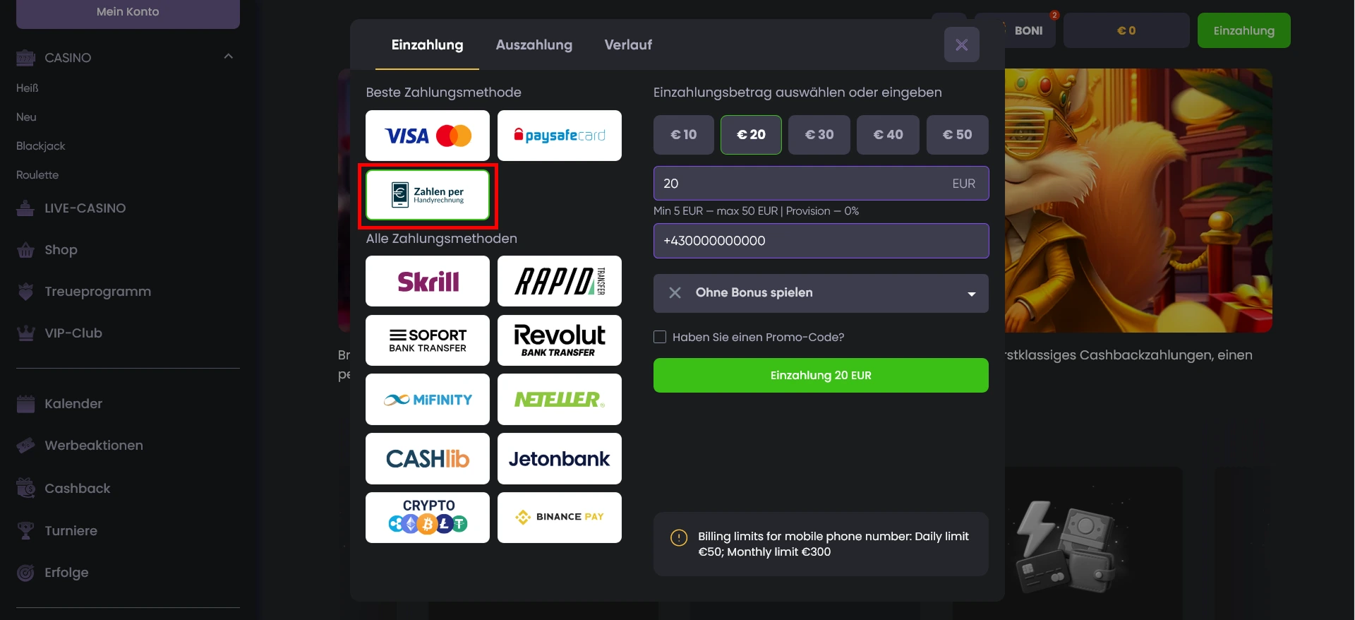 Magenta Zahlung bei Spinline