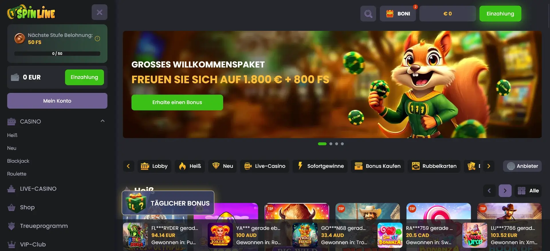 Seriöses SpinLine Casino Bonusbereich