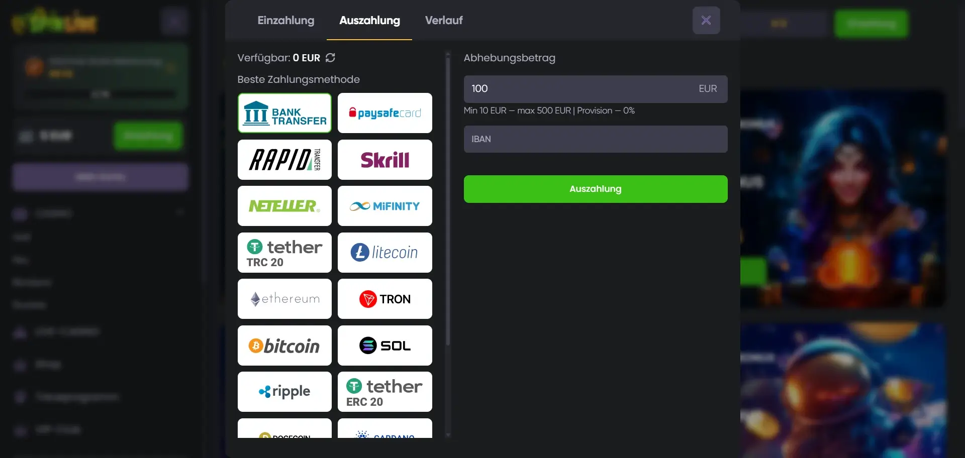 Spinline Casino mit schneller Auszahlung