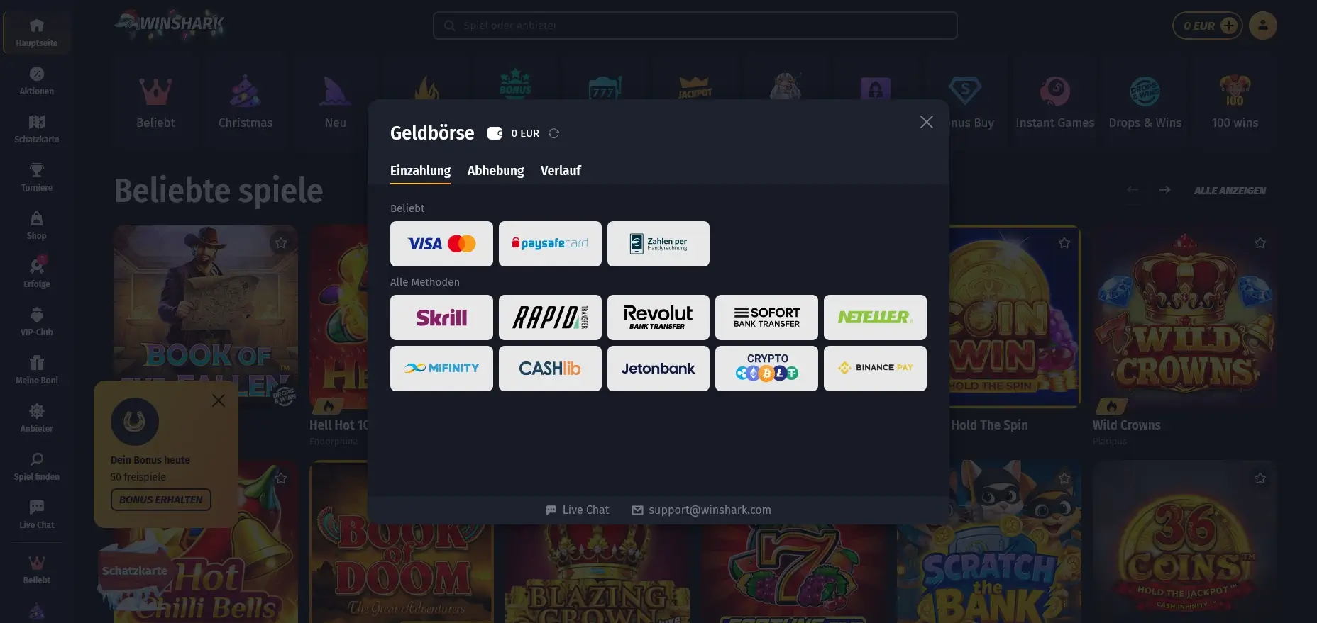 10 Euro Einzahlung bei Winshark