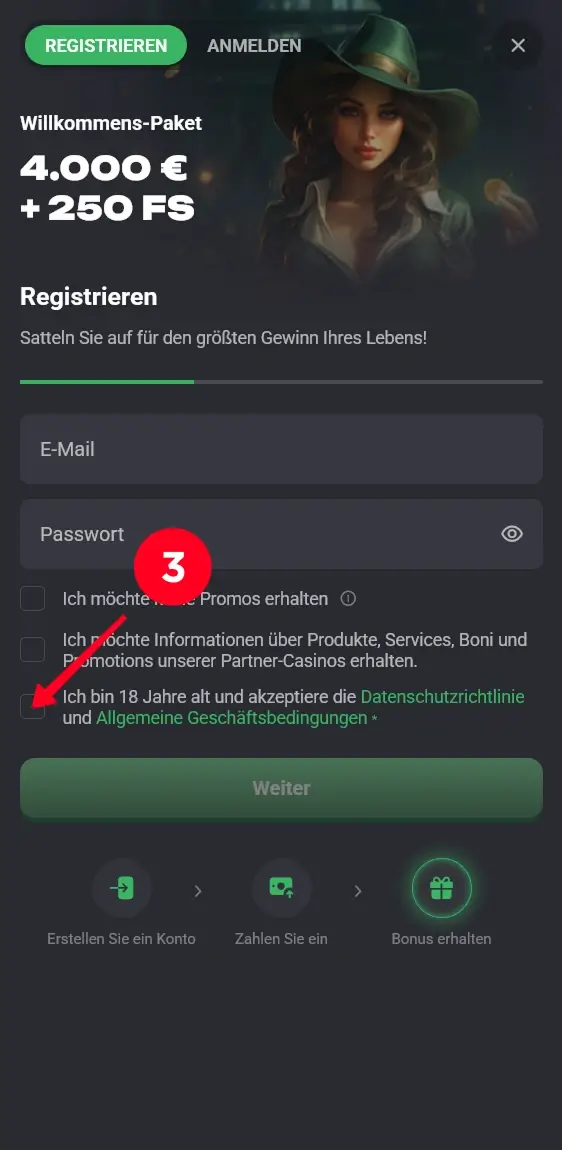 AGB-Häkchen Slothunter Registrierung