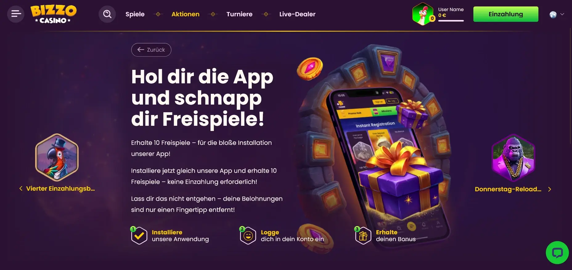 Bizzo Casino bietet einen 15 FS Bonus ohne Einzahlung als App Aktion für neue Spieler Bizzo Casino Bonus ohne Einzahlung