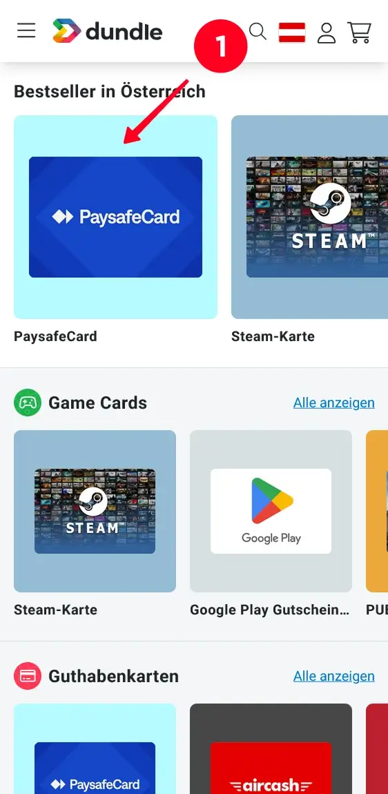 PaysafeCard Kauf über Dundle in Österreich