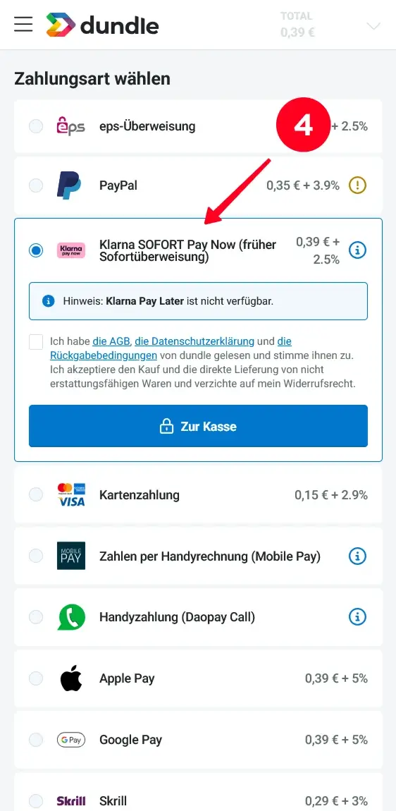 Zahlungsarten für PaysafeCard Kauf bei Dundle