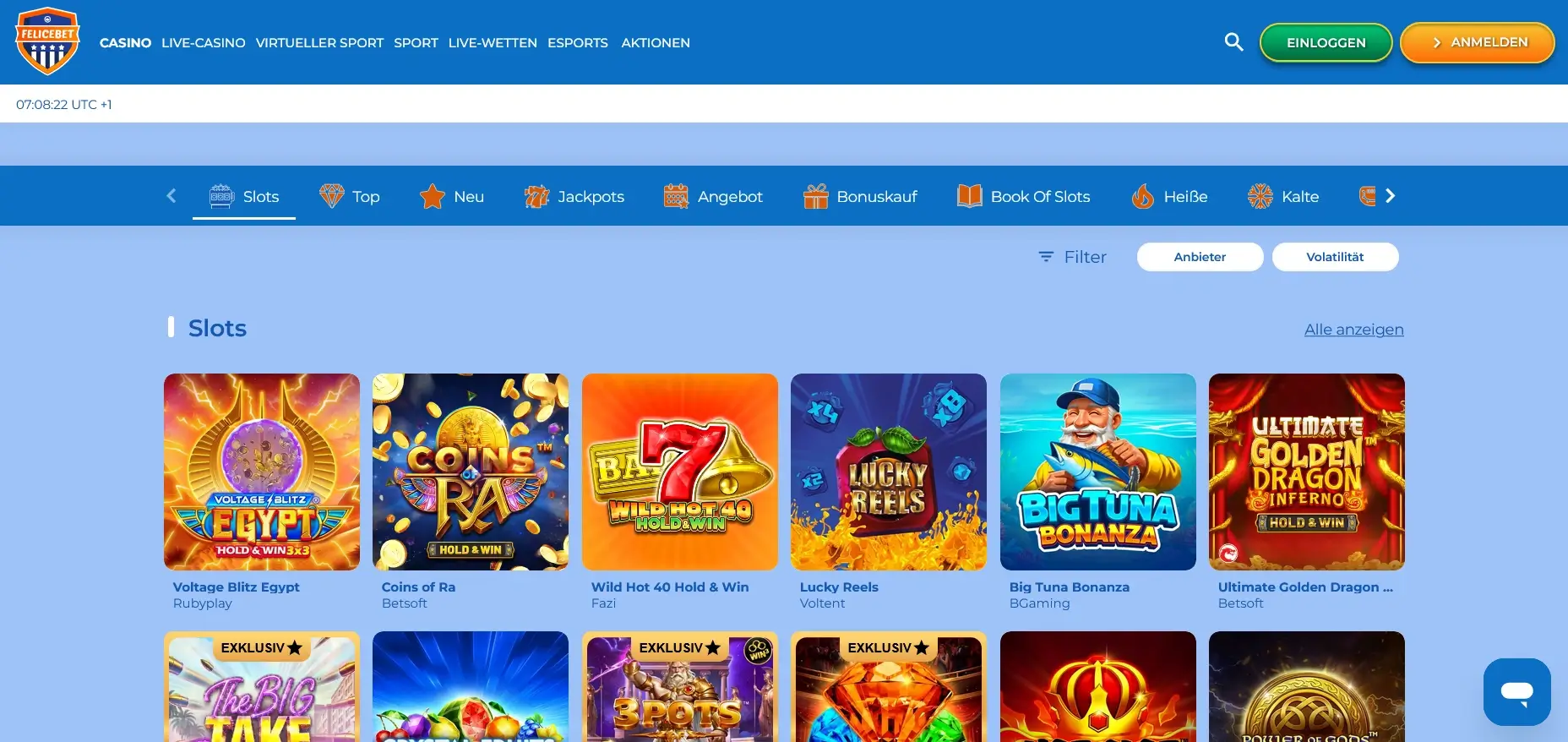 Übersicht FeliceBet Spiele