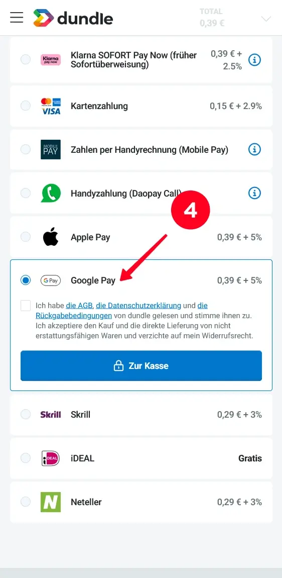 Google Pay Auswahl