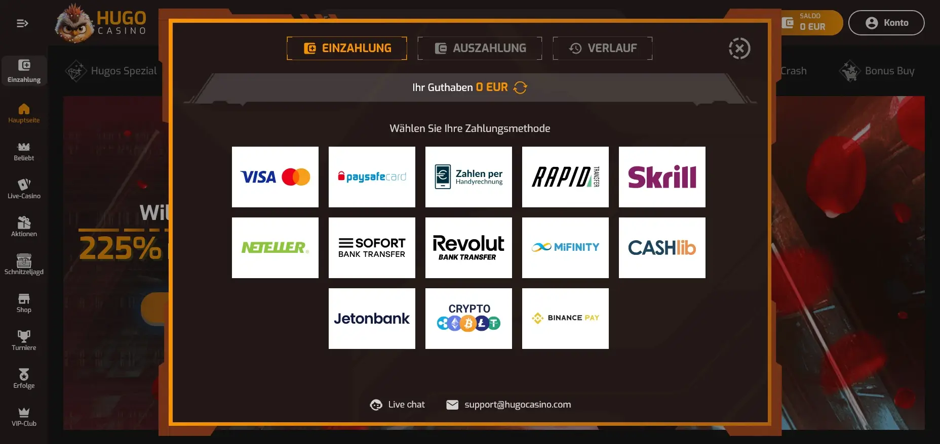 Hugo Casino 15 Euro Einzahlung Option