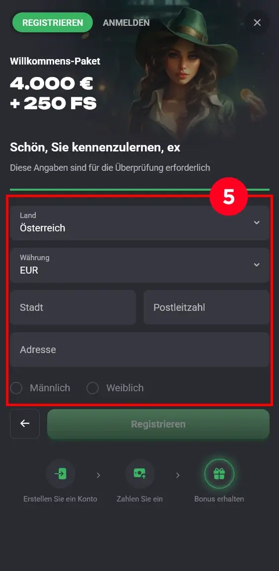 Adressdaten Slothunter Registrierung