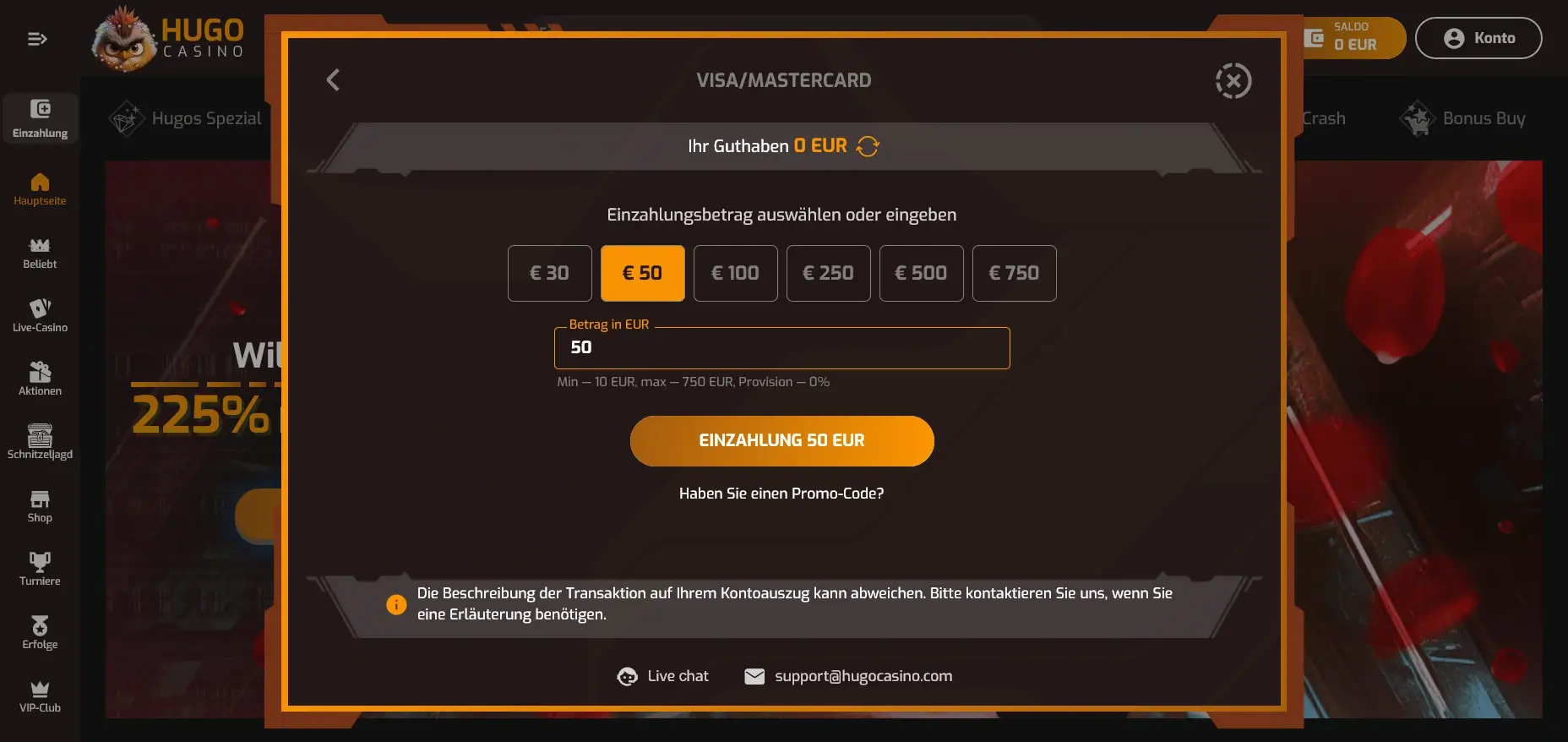 Mastercard Casino Einzahlung im Hugo Casino mit direkter Guthabenübersicht und einfachem Ablauf Mastercard Casino Hugo Guthaben