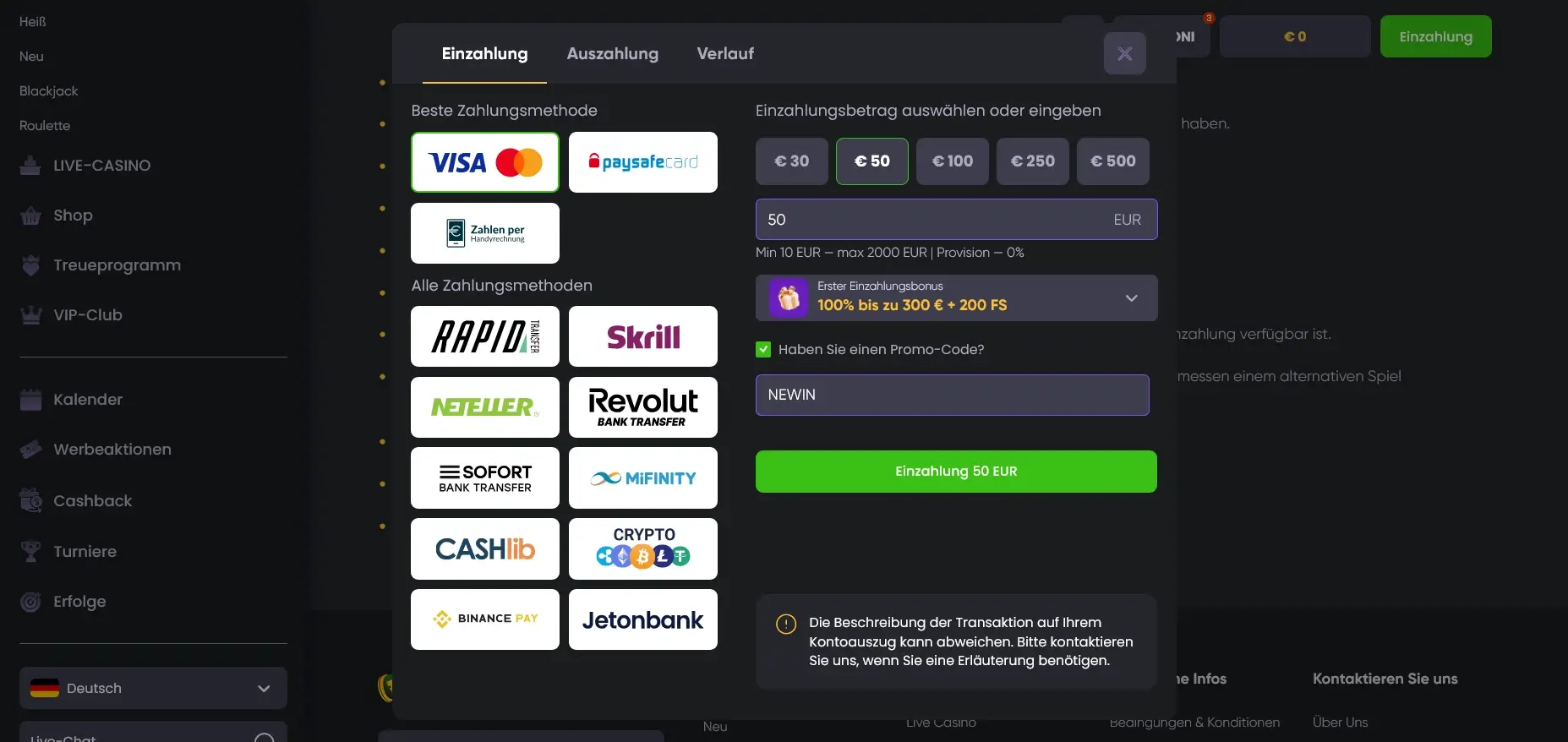 Mastercard Casino Zahlung im Spinline Casino mit festgelegtem Betrag und schneller Bestätigung Mastercard Casino Zahlung Spinline
