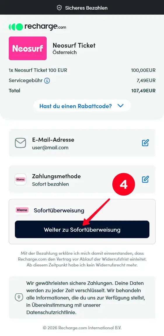 Neosurf Gutschein Kauf per Sofortüberweisung