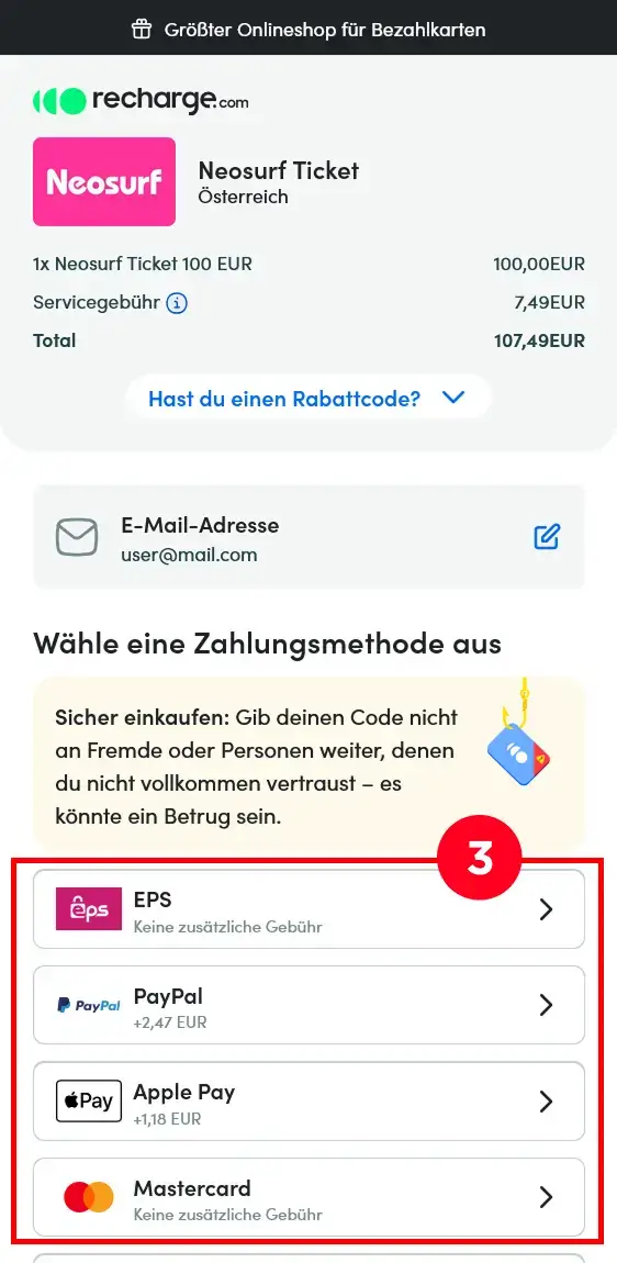 Neosurf Gutschein bezahlen mit EPS PayPal oder Kreditkarte