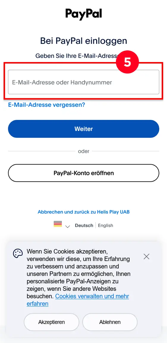 PayPal Anmeldung