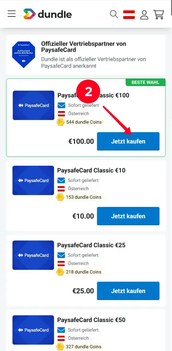 Paysafecard Auswahl mit SMS Zahlung