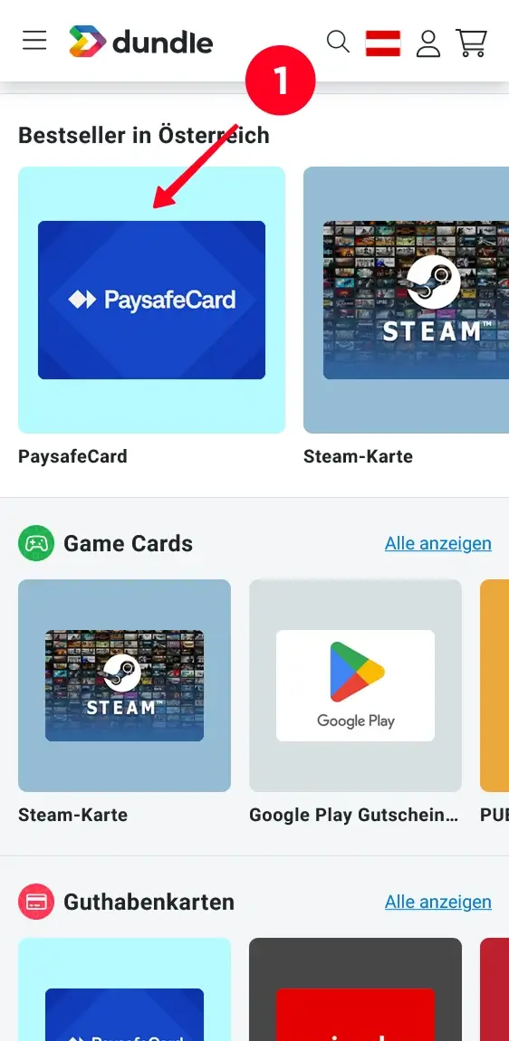 Paysafecard auf Startseite