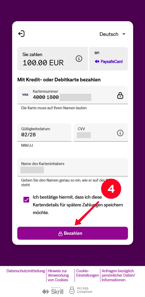 Abschlussseite für Paysafecard online kaufen