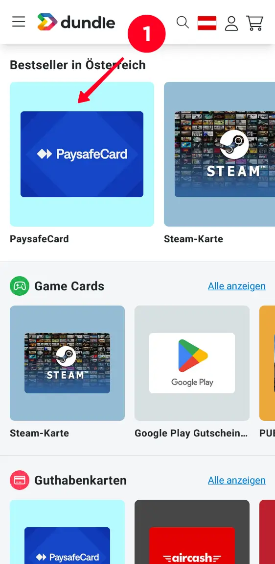 Paysafecard Kaufübersicht bei Dundle