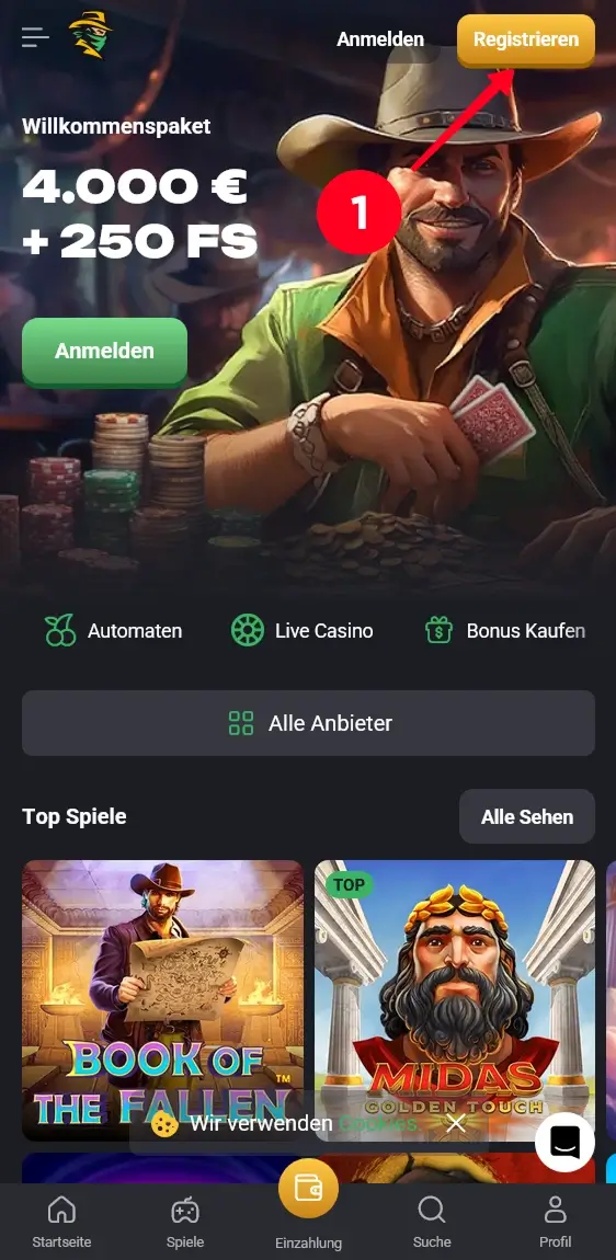 Registrieren-Button Slothunter Registrierung