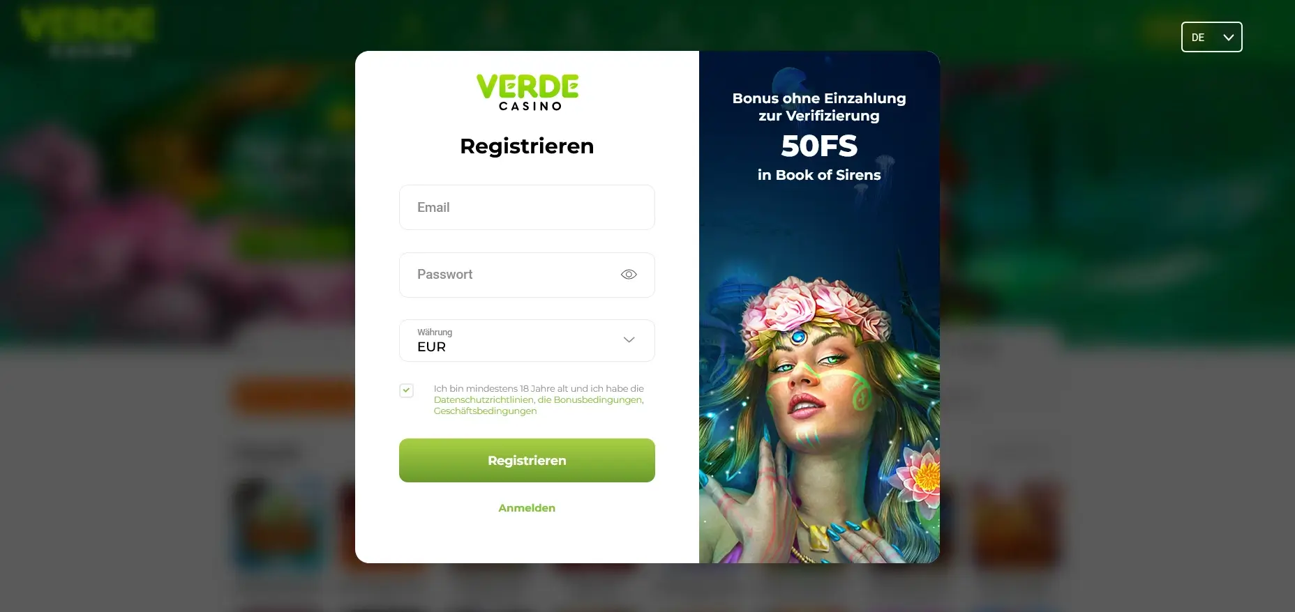 Verde Casino Bonus ohne Einzahlung Option