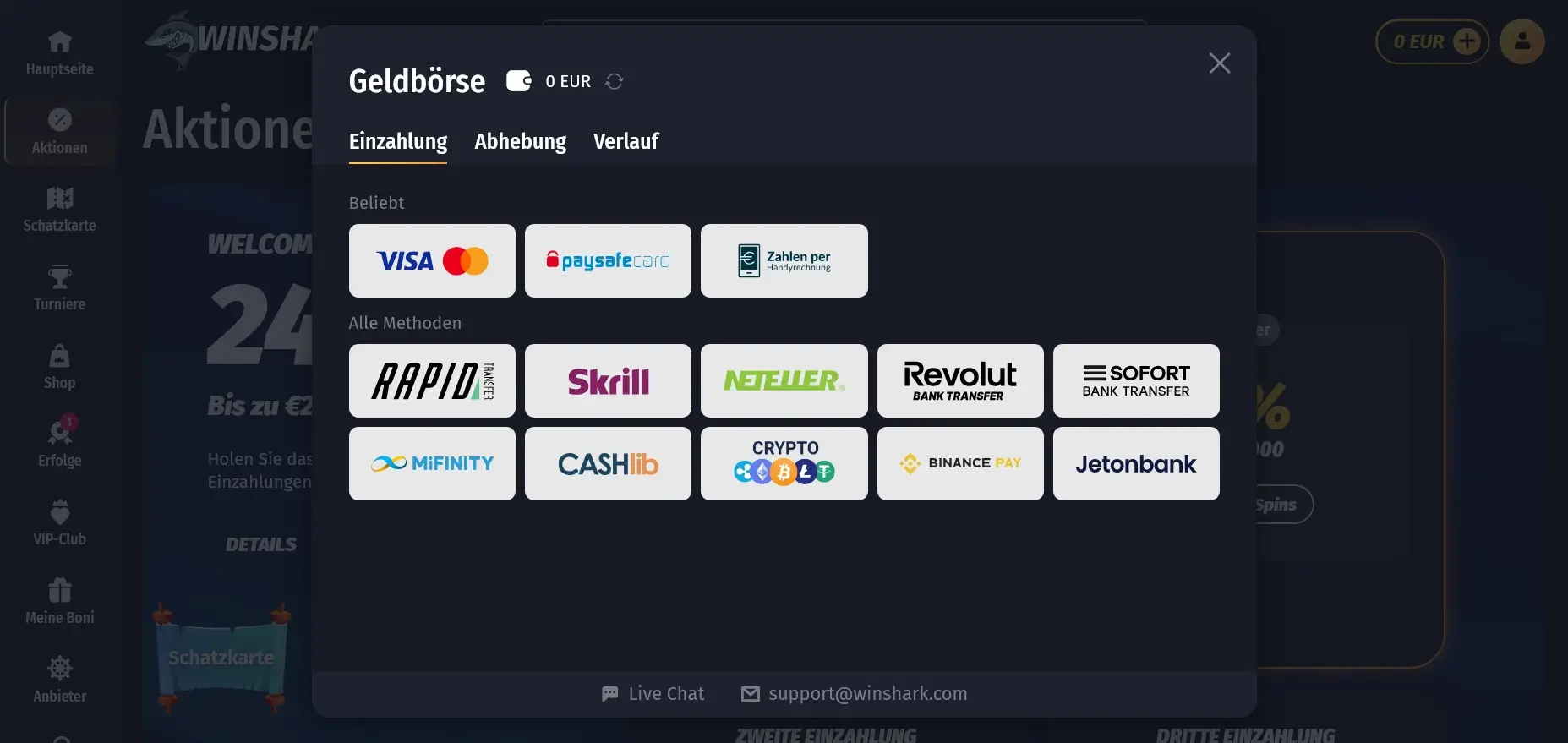WinShark Casino mit 15 Euro Einzahlung