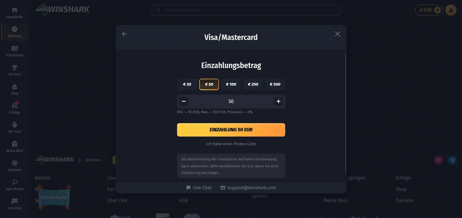 Mastercard Casino Einzahlung im Winshark Casino mit Auswahl mehrerer Zahlungsarten und Bonusanzeige Mastercard Casino Winshark Einzahlung