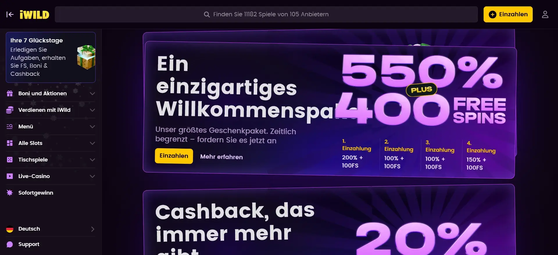 Attraktiver 500 % Casino Bonus und Freispiele im iWild Online-Casino mit mehreren Einzahlungsboni für neue Spieler 500 % Casino Bonus mit Freispiele im iWild Casino