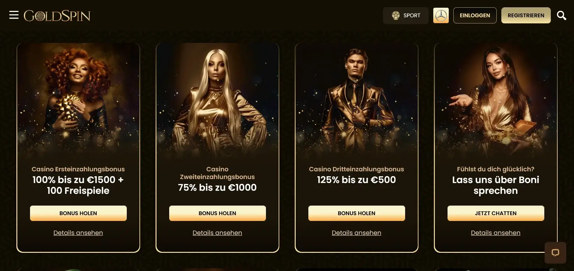 Übersicht der Goldspin Boni mit mehreren Einzahlungsangeboten Goldspin Boni Aktionen Übersicht