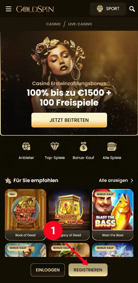 Goldspin Anmeldung Startseite