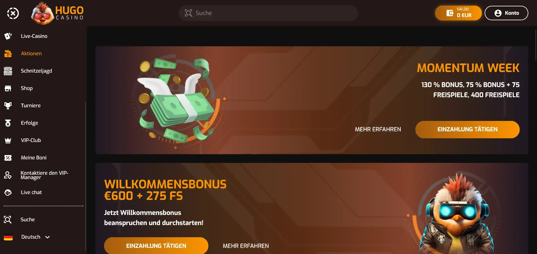 Übersicht Hugo Casino Bonusangebote